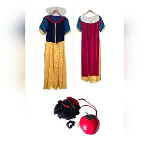 Disney Snow White Costume Dress Wig Red Bow Apple Purse Lot Set